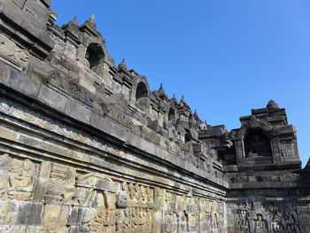 Low angle view of historical building against clear sky in borobudur 