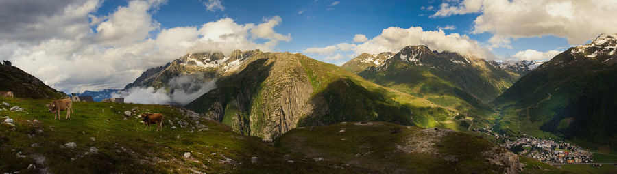 Panoramic view of mountains against sky