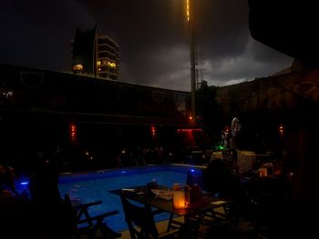 Aerial view of illuminated restaurant at night