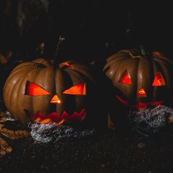 Close-up of illuminated halloween pumpkin