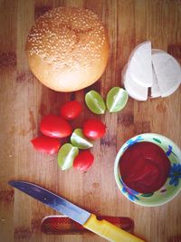Close-up of food on wooden table