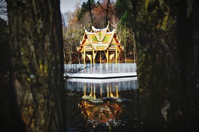 Traditional building by lake