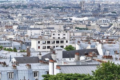 High angle view of buildings in city