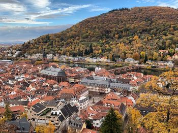 High angle view of townscape against sky