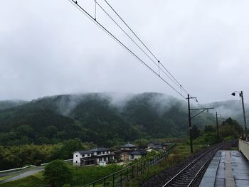 View of landscape with mountain range in background