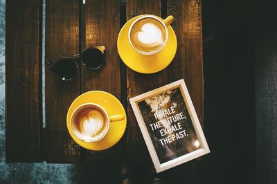 High angle view of coffee on table