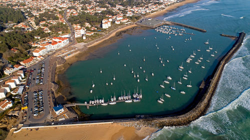 Aerial view of boats in sea