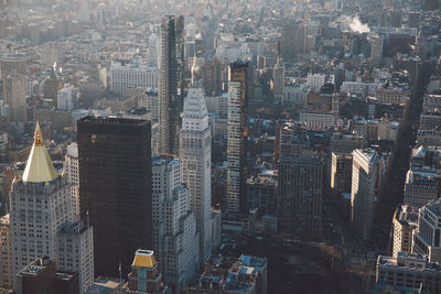 High angle view of modern buildings in city
