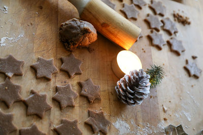 High angle view of cookies on table