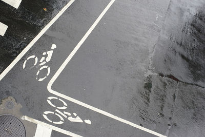 High angle view of wet road