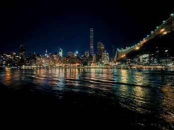Illuminated buildings in city at night