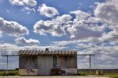 Built structure on field against sky