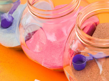 High angle view of candies on table