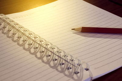 High angle view of books on table