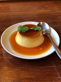 High angle view of dessert in plate on table