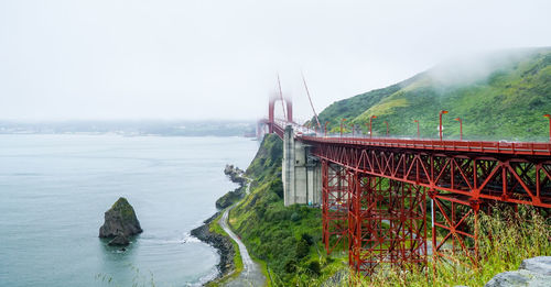 Panoramic view of bay bridge against sky