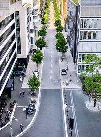 High angle view of city street amidst buildings