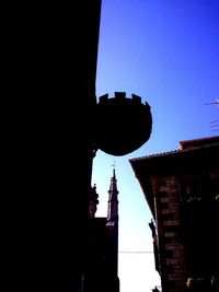 Low angle view of building against blue sky
