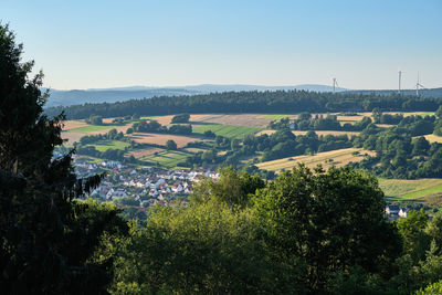 High angle view of landscape against clear sky