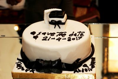Close-up of dessert served on table
