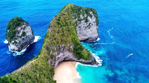 High angle view of rock formation in sea