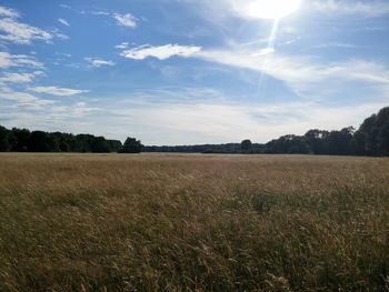 Scenic view of field against cloudy sky