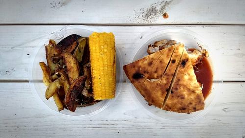High angle view of food in plate on table
