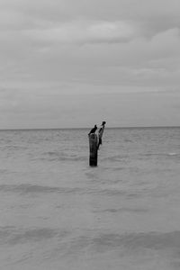 Man standing in sea against sky