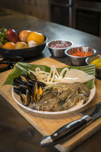 High angle view of food on table in kitchen