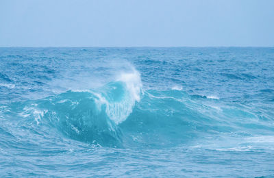 View of waves in sea against clear sky