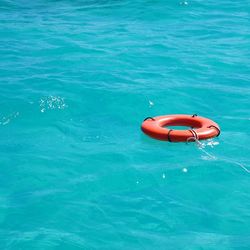 High angle view of life ring in sea