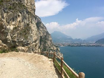 Scenic view of bay against sky