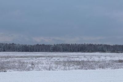 Scenic view of field against sky during winter