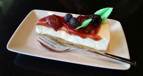 Close-up of cake served on plate