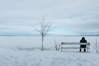 Scenic view of sea against sky during winter