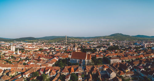 High angle shot of townscape against sky