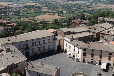 High angle view of buildings in city