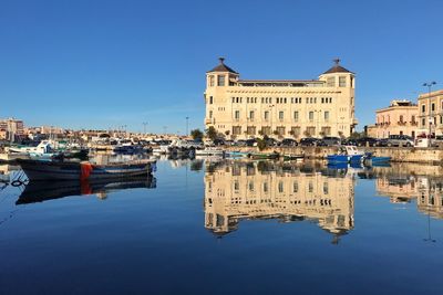 Reflection of buildings in lake