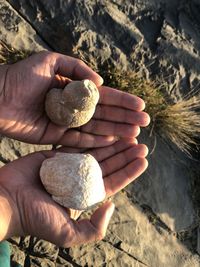 Close-up of man holding rock