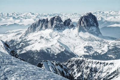 Scenic view of snow mountains against sky