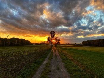 Scenic view of field against sky during sunset