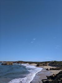 Scenic view of sea against blue sky