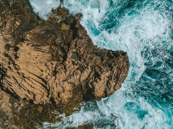 Top down view of atlantic ocean. drone aerial view. porto santo island, portugal