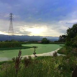 Scenic view of field against cloudy sky