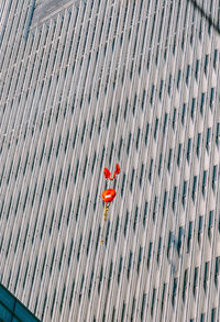 High angle view of red text on building