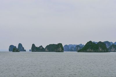 Scenic view of halong bay against clear sky