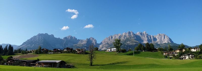 Panoramic view of landscape and mountains against sky