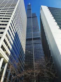 Low angle view of modern buildings against sky