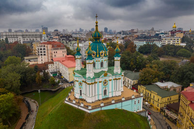 High angle view of buildings in city