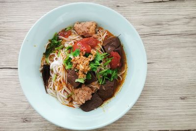 High angle view of food in bowl on table